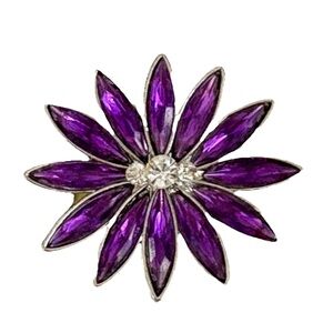 Elegant Purple Flower Brooch 3 Crystal Centre